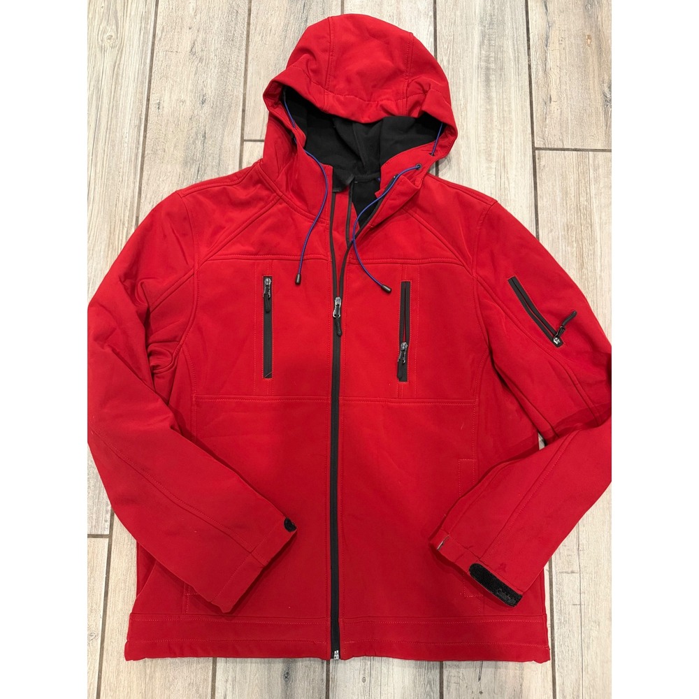 Calvin Klein Mens Red Softshell Jacket Hooded Water Resistant Windbreaker Medium